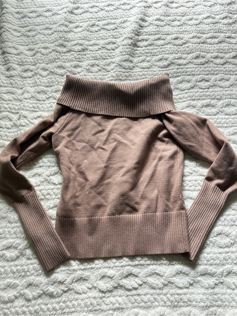 Women’s Off-Shoulder Ribbed Hem Sweater - Taupe